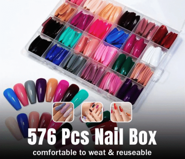 576 PCS Long Artificial Nails Tray Nails Tips Natural Full Cover - Multicolor